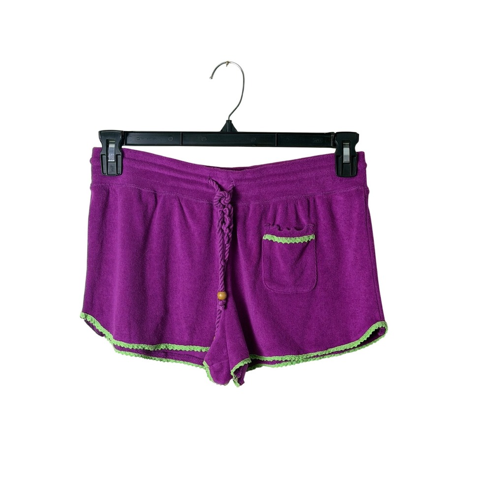 Kenzie Purple Terry Cloth Shorts Medium Bright Festival Drawstring Lounge Beach